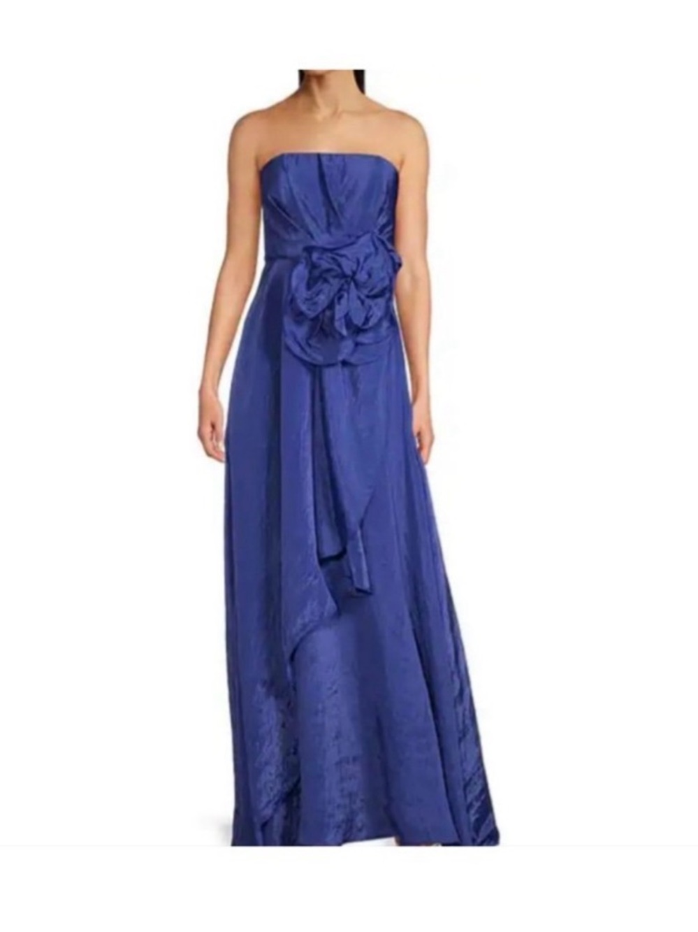 Marchesa Strapless Blue Gown with Floral Detail